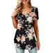 V-neck Tunic Top for Womens Tie Dye Printed Summer Tee Top Lady Short Sleeve Blouse T Top