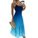 Women Sleeveless Gradient Color Long Maxi Dress Summer Casual Spaghetti Strap Swing Dress Plus Size Party Evening Cocktail Dress S-5XL