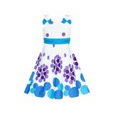 Girls Dress Blue Cotton Casual Bow Tie Flower Sundress 6 Years