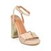 New Women Nature Breeze Summit-01 PU Open Toe Buckled Metallic Block Heel Sandal