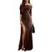 Women's Slits Off Shoulder Long Sleeve Full Dress Long Dress