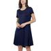 UKAP Short Sleeve U Neck Tunic Dress for Trendy Lady Summer Boho Solid Color T Shirt Dress Short Sleeve Pockets Dresses Dark Blue L(US 12-14)