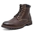 Bruno Marc Men Motorcycle Combat Classic Zipper Ankle Boots For Men Faux Fur Winter Oxford Ankle Boots STONE-03 DARK/BROWN Size 7