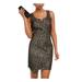 BCX Womens Black Animal Print Sleeveless Scoop Neck Short Sheath Cocktail Dress Size 1