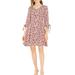 Allegra K Women's Floral Printed Bow Tie V Neck 3/4 Sleeve Zipper Elegant Dress