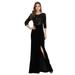 Ever-Pretty Women Elegant Sequins Velvet Ruched Evening Party Dresses 3/4 Sleeves High Split Cocktail Ball Gown 00381 Black US14