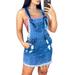 JustVH Women's Ripped Denim Short Dress With Pockets Overalls Jumpsuits