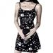 Casual Mini Bodycon Black Dress Gothic Vintage Moon Star Print Sleeveless Sexy Dersses Streetwear Fashion Lady Dress