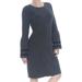 TOMMY HILFIGER Womens Gray Embroidered Long Sleeve Jewel Neck Knee Length Shift Dress Size: S