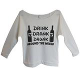 Womens Disney 3/4 Sleeve â€œDrink Drank Drunk Around The World" Disney Sweat Shirt Gift XX-Large, Beige