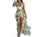 Sexy Dance Women Plus Size Halter V Neck Jumpsuit Floral Print Long Split Maxi Romper Summer Beach Casual Holiday Party Romper Sundress