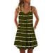 Summer Women Stripe Dress Casual Summer Sleeveless Beach Dress V Neck Swing Pleated Dress Sundress