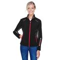 The Ash City - North End Ladies' Pursuit Three-Layer Light Bonded Hybrid Soft Shell Jacket with Laser Perforation - BLK/ OLY RED 461 - L