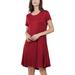 UKAP Women Summer Sundress Solid Color Short Sleeve Casual A Line Dress Ladies Loose Pleated Swing Dress Red XL(US 16-18)