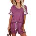 Sexy Dance Womens 2 Piece Short Sleeve Loungewear Sweatsuit Sets Crewneck Pullover and Shorts Color Block Outfits Tracksuits