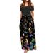 Women' Cold Shoulder Pocket Floral Print Elegant Maxi Short Sleeve Casual Dress