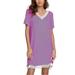 Avamo Women's Short-Sleeve V-Neck Swing Dress Summer Holiday Lounge Dress Ladies Plain Color Tunic Dress Purple S
