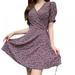 Wisremt Women Summer Floral Print V-neck Bohemia Dress Ladies Lace Up Short Sleeve Dress High Waist Fashion Mini Dress