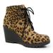 Soda Women Ankle Boots Lace Up Combat Booties Wedge High Heel Faux Suede FLECHA-S Cheetah Leopard Print 7