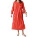 Women's Round Neck Nightgown 3/4 Sleeve Side Split Knitted Dress Hem Nightdress Sleepdress