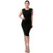 Women Ribbed Midi Dress Sleeveless Round / Crew Neck Black Small