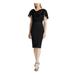 RALPH LAUREN Womens Black Embroidered Petal Sleeve Jewel Neck Knee Length Sheath Cocktail Dress Size 14P