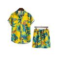 CVLIFE Mens Linen Cotton Floral Outfits 2 Piece Shirts and Shorts Suit Button Down Hawaiian Tracksuit with Pockets