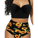 Suanret Women's Swimsuit Floral Bikini Sets High Waist Bikini Bottom Swimwear