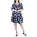 24seven Comfort Apparel Women's Plus Size Paisley Print Elbow Sleeve Knee Length Dress