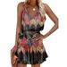 UKAP Women's V Neck Spaghetti Straps Tie Dye Dress Sleeveless Sexy Backless Pleated Hem Club Dress Tie Dye Print M(US 6-8)