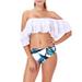 Fashion Juniors Swimsuit Set Retro Off Shoulder Ruffled Flounce Two Piece Bikini Swimwear Bathing Suits