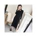 VICOODA Womens Autumn and Winter Midi Dress Solid Color Round Neck Long Sleeve Slim Knit Sweater Dress One Size