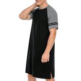 FOCUSSEXY Mens Sleep Shirts Short Sleeve Sleepwear Men's Nightgown Comfort Lounge Sleepwear Long Plus Size Nightshirts Comfy Sleepshirt Sleepwear, 5 Colors