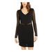 TEEZE ME Womens Black Long Sleeve V Neck Short Sheath Evening Dress Size 1\2