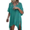 Women Summer Knitted Lace Crochet Swim Cover Up V Neck Hollow Out Bikini Coverup Beachwear Beach Dress Tops Bathing Suit