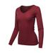 A2Y Women's Basic Solid Long Sleeve V Neck Fitted Thermal Top Shirt Burgundy L
