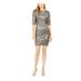 R&M RICHARDS Womens Silver Sequined Zippered 3/4 Sleeve Jewel Neck Short Sheath Cocktail Dress Size 6