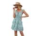 Womens Boho Floral Print Ruffle Hem Mini Dress V-Neck Sleeveless Elastic Waist Holiday Dresses