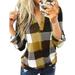 Oversized Women Long Sleeve V-Neck Plaid Pullover Jumper Top Shirt Ladies Plus Size Popover Color Block Shirt Blouse Checked Baggy T-Shirt Size S-5XL
