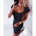 Women Polka Dot Printed Sexy Bow Sundress Beachwear Mini Dress