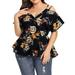 MAWCLOS Ladies Floral Print Flare Hem Tops Shirts Plus Size Off Shoulder V Neck Strap Pullover Blouse Tunic Summer Casual Banded Waist T-Shirt Tee