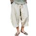 Avamo Baggy Harem Pants Wide Leg Mens Capris Summer Cotton Linen Pants Casual Drawstring Beach Shorts with Pockets