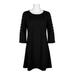 Nina Leonard Scoop Neck Embellished Long Sleeve Solid Stretch Crepe Dress-BLACK