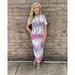 New Women's Dress Crewneck Short Sleeves Loose Tie Dye Print Medium Long Dress