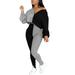 Pudcoco Women Outfits Color Block Long Tops and Skinny Pants Set Tracksuit