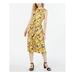 CHARTER CLUB Womens Yellow Floral Sleeveless Crew Neck Tea-Length Fit + Flare Party Dress Size PP