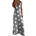 Winnereco Polka Dot Print Spaghetti Strap Women V-neck Loose Maxi Dress (Grey XS)