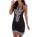 Sexy Dance Women Sleeveless Bodycon Sundress Halter Neck Casual Mini Dress Sexy Hollow Dress Black L