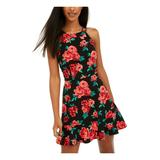 BCX Womens Black Zippered Floral Sleeveless Halter Mini Fit + Flare Dress Size 13