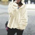 Meterk Women Faux Fur Jacket Fluffy Solid Hoodie Drawstring Zipper Long Sleeve Warm Winter Hairy Outerwear